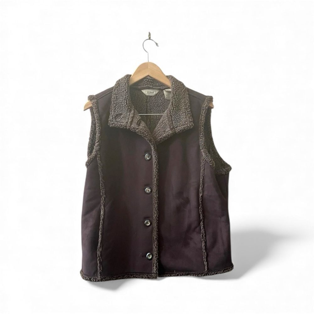 Vintage Lands End Faux Suede Sherpa Vest Sz XL Brown Outdoors Gorpcore